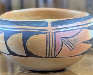 Native American Pueblo Polychrome Pottery Bowl  Small	2.75in H x 5.75in Diameter at widest point	
