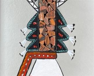 CJ Prophet Navajo Yei Painting with Prehistoric Hopi Pottery Shards	Frame: 13.75 x 8.75in	
