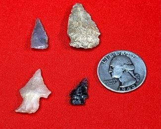 Lot of 4 Authentic Native American Arrowheads		
