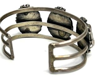 Vintage Navajo Silver & Turquoise Cuff Bracelet 	Size: 6.5in 1.2in W 	
