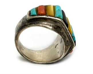 Vintage Native American Multi Gemstone Ring Loloma Style	Size: 11.75 Centerpiece: 0.65x1.2in	
