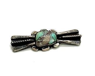 Vintage Native American Silver & Turquoise Brooch Pin Signed	0.7x2in	
