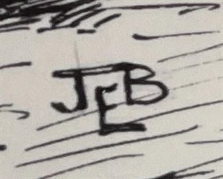 Original James E Bramlett Hoss Hit The End Framed Pen & Ink Sketch Cowboy/Western Art Frame: 18.5x22.5in