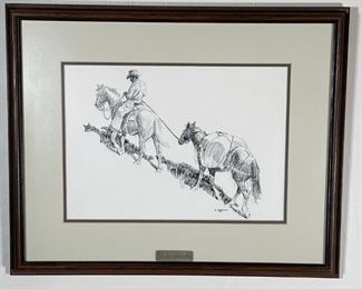 Original James E Bramlett Pack Outfit Framed Pen & Ink Sketch Cowboy/Western Art Frame: 22.5x18.5in
