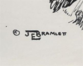 Original James E Bramlett Pack Outfit Framed Pen & Ink Sketch Cowboy/Western Art Frame: 22.5x18.5in