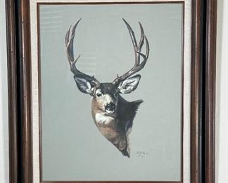 Original Art AJ Jeanie McCoy Deer Painting Frame: 27x23.25in