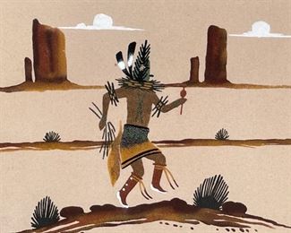 Yeibichai Dancer Navajo Sand Painting L.A. Lillie A. Sloan Holbrook Native American Sandpainting Frame: 23x23in