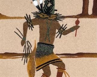 Yeibichai Dancer Navajo Sand Painting L.A. Lillie A. Sloan Holbrook Native American Sandpainting Frame: 23x23in