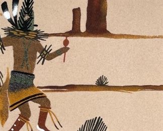 Yeibichai Dancer Navajo Sand Painting L.A. Lillie A. Sloan Holbrook Native American Sandpainting Frame: 23x23in