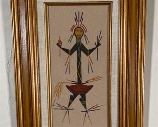 Navajo Rainbow Medicine Man Sand Painting L.A. Lillie A. Sloan Native American Sandpainting Frame: 18.25x12.25in