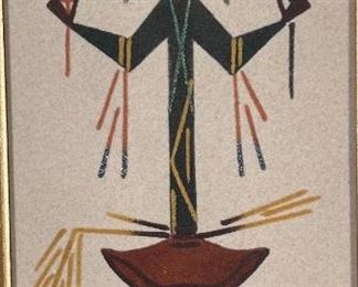 Navajo Rainbow Medicine Man Sand Painting L.A. Lillie A. Sloan Native American Sandpainting Frame: 18.25x12.25in