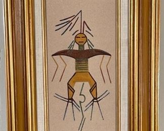 Navajo T-Bird Sand Painting L.A. Lillie A. Sloan Native American Sandpainting Frame: 18.25x12.25in
