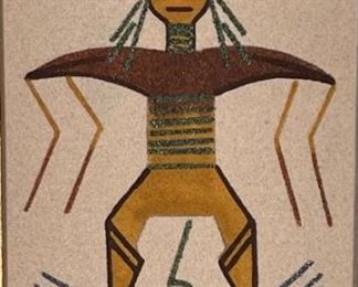 Navajo T-Bird Sand Painting L.A. Lillie A. Sloan Native American Sandpainting Frame: 18.25x12.25in