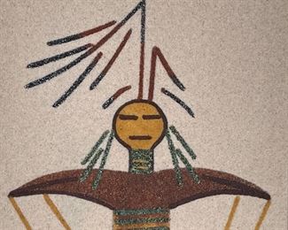 Navajo T-Bird Sand Painting L.A. Lillie A. Sloan Native American Sandpainting Frame: 18.25x12.25in