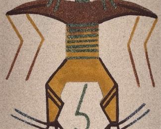 Navajo T-Bird Sand Painting L.A. Lillie A. Sloan Native American Sandpainting Frame: 18.25x12.25in