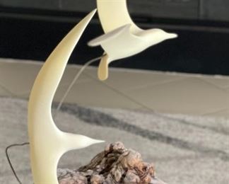 LARGE John Perry Seagulls in Flight Sculpture Burlwood 18x19x10in HxWxD