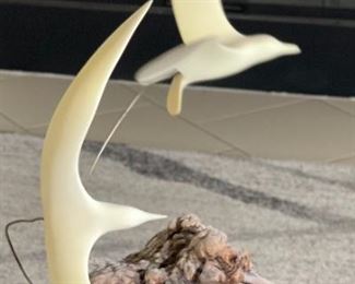 LARGE John Perry Seagulls in Flight Sculpture Burlwood 18x19x10in HxWxD