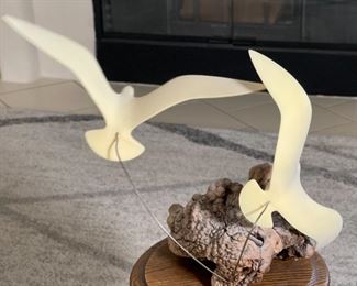 LARGE John Perry Seagulls in Flight Sculpture Burlwood 18x19x10in HxWxD