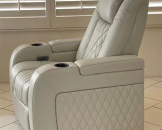 #1 Abbyson Calton Leather Power Recliner with Power Headrest IVORY 54 x 35 x 33in HxWxD