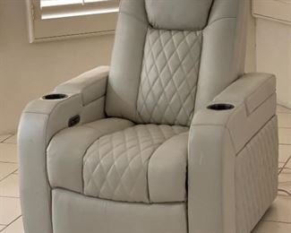 #2 Abbyson Calton Leather Power Recliner with Power Headrest IVORY 54 x 35 x 33in HxWxD