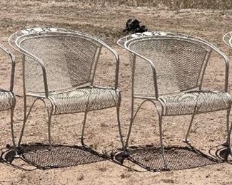 4pc Vintage Iron Mesh Patio Barrel Chairs 32 x 25 x 28in HxWxD