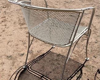 4pc Vintage Iron Mesh Patio Barrel Chairs 32 x 25 x 28in HxWxD