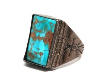 Vintage Navajo Silver Thunderbird Turquoise Ring Size: 7.75 Pawn Jewelry SZ: 7.75 Centerpiece: 20x14mm