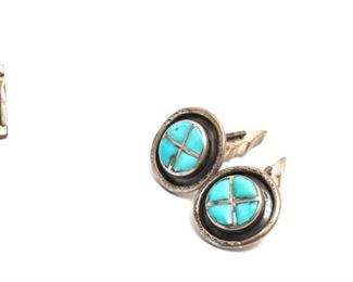 Lot of 3 Vintage Navajo Turquoise and Silver Cufflinks Native American Cuff Links