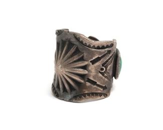 Vintage Navajo Stamped Silver & Turquoise Concho Ring Size: 5.5