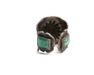 Vintage Navajo Stamped Silver & Turquoise Concho Ring Size: 5.5