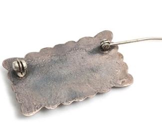 Vintage Navajo Silver & Turquoise Brooch Pin 1.5x.75in