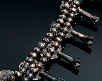 Old Pawn Navajo Squash Blossom Silver & Turquoise Native American Necklace 30in Long Naja: 4x4in