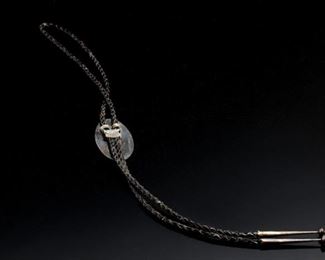 Vintage Navajo Aaron Chischiligi Silver & Turquoise Bolo Tie Native American Dead Pawn 41in Long Centerpiece: 2.75x1.5in