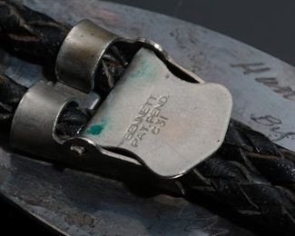 Vintage Navajo Aaron Chischiligi Silver & Turquoise Bolo Tie Native American Dead Pawn 41in Long Centerpiece: 2.75x1.5in