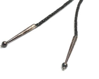 Vintage Navajo Aaron Chischiligi Sandcast Silver & Turquoise Bolo Tie Native American Dead Pawn 37in Long Centerpiece: 2.5x1.25in