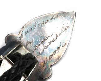 Vintage Navajo Aaron Chischiligi Sandcast Silver & Turquoise Bolo Tie Native American Dead Pawn 37in Long Centerpiece: 2.5x1.25in