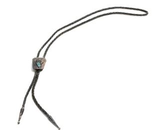 Vintage Navajo Silver & Turquoise Bolo Tie Bearclaw Native American 32in Long Centerpiece: 1.25x1in