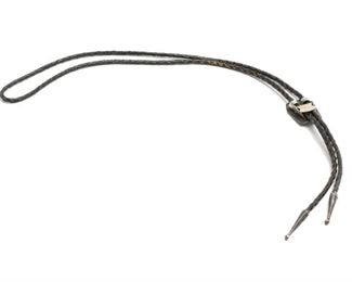 Vintage Navajo Silver & Turquoise Bolo Tie Bearclaw Native American 32in Long Centerpiece: 1.25x1in