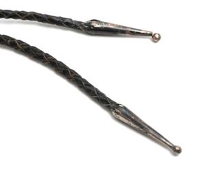 Vintage Navajo Silver & Turquoise Bolo Tie Bearclaw Native American 32in Long Centerpiece: 1.25x1in