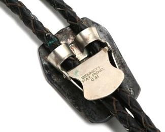 Vintage Navajo Silver & Turquoise Bolo Tie Bearclaw Native American 32in Long Centerpiece: 1.25x1in