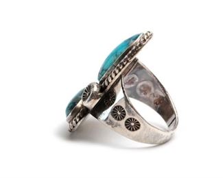 Vintage Navajo Aaron Chischiligi Silver & Turquoise Ring Native American Dead Pawn Size:7 Centerpiece: 32x21