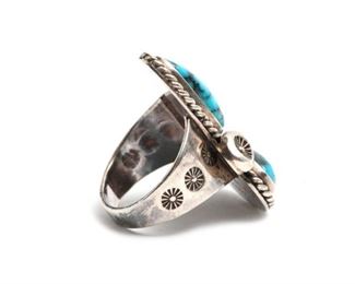Vintage Navajo Aaron Chischiligi Silver & Turquoise Ring Native American Dead Pawn Size:7 Centerpiece: 32x21