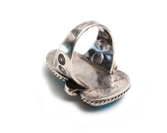 Vintage Navajo Aaron Chischiligi Silver & Turquoise Ring Native American Dead Pawn Size:7 Centerpiece: 32x21