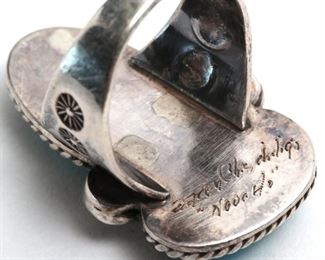 Vintage Navajo Aaron Chischiligi Silver & Turquoise Ring Native American Dead Pawn Size:7 Centerpiece: 32x21