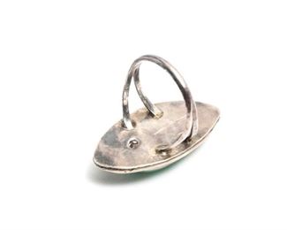 Vintage Silver & Turquoise Cabochon Ring Native American Size: 9.5 Centerstone: 23x15mm