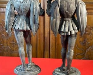 AS-IS 2pc Antique Victorian Spelter Statues Harp & Lute Sculptures PAIR 24x8x7.5in HxWxD