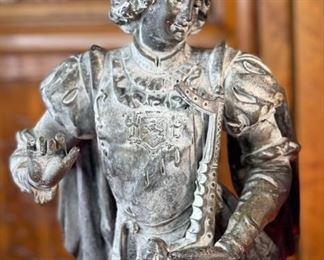 AS-IS 2pc Antique Victorian Spelter Statues Harp & Lute Sculptures PAIR 24x8x7.5in HxWxD