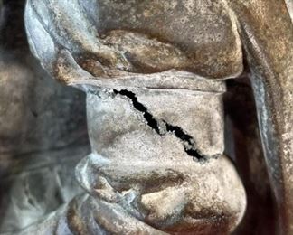 AS-IS 2pc Antique Victorian Spelter Statues Harp & Lute Sculptures PAIR 24x8x7.5in HxWxD