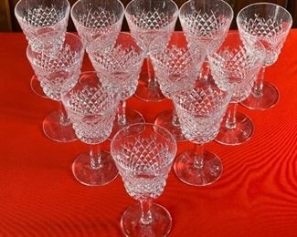 #2 6pc Waterford Crystal Artisan Wine Glasses 8.45in H x 3in Diameter Opening
12 Waterford Crystal Alana Claret Wine Glasses 5.85in H x 3in diameter at opening