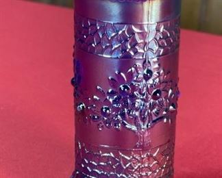 Fenton Blue Carnival Glass Hat Pin Holder Orange Tree Pattern 7in H x 2.5in Diameter